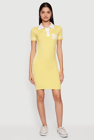 90 Graphic Varsity Stripe Side Polo Dress