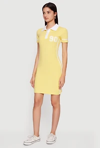 90 Graphic Varsity Stripe Side Polo Dress