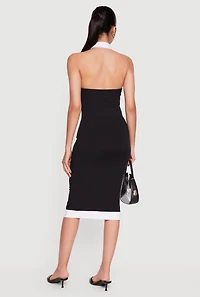 Contrast Trim Halter Neck Midi Dress