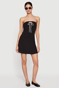 Faux Drawstring Tie Front Strapless Mini Dress