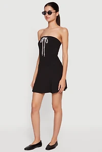 Faux Drawstring Tie Front Strapless Mini Dress