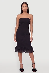 Ruffle Hem Side Ruched Tube Dress