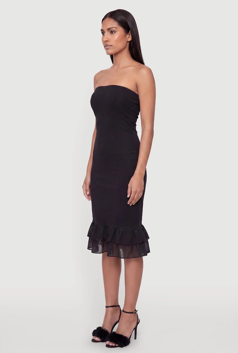 Ruffle Hem Side Ruched Tube Dress