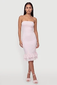 Ruffle Hem Side Ruched Tube Dress