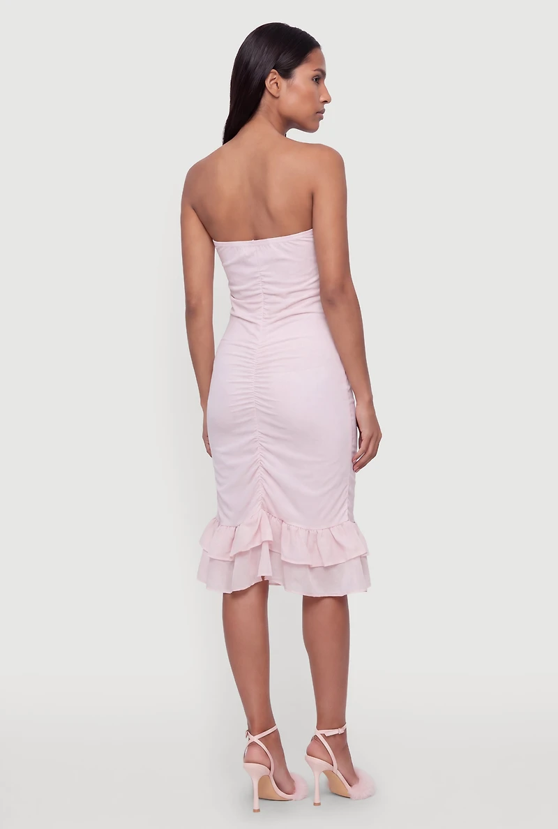 Ruffle Hem Side Ruched Tube Dress