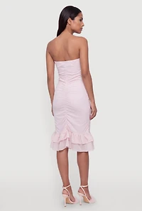 Ruffle Hem Side Ruched Tube Dress