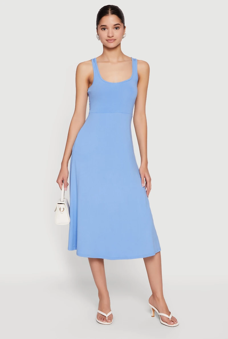 Scoop Neck Side Pocket Fit and Flare Midi Dress