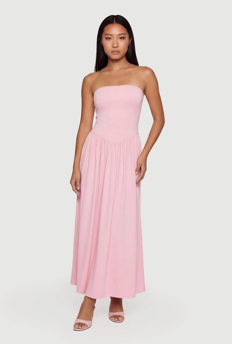 Solid Strapless Maxi Dress