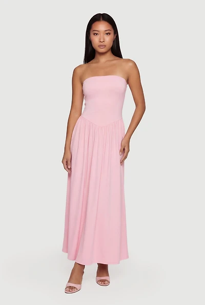 Solid Strapless Maxi Dress