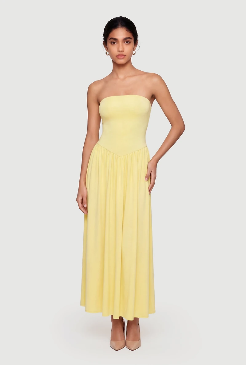 Solid Strapless Maxi Dress