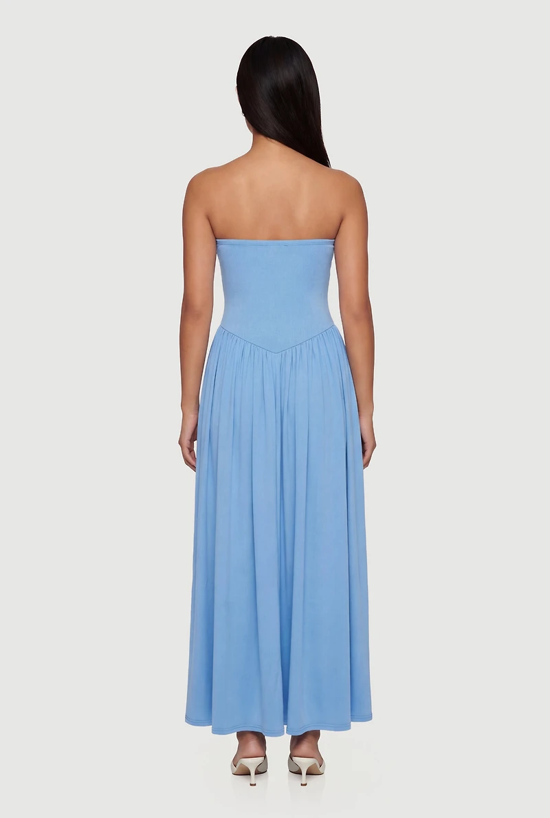 Solid Strapless Maxi Dress