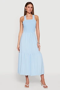 Smocked Tie Back Keyhole Maxi Dress