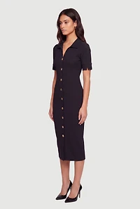 Short Sleeve Button Front Midi Dress