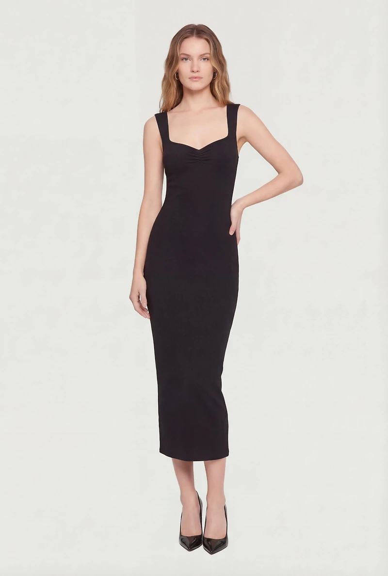 Solid Ruched Front Keyhole Back Tank Dress