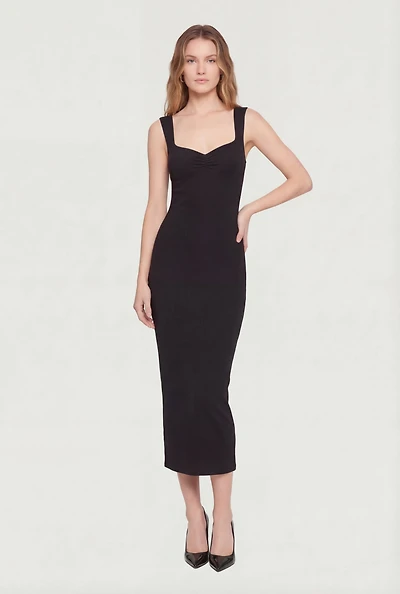 Solid Ruched Front Keyhole Back Tank Dress
