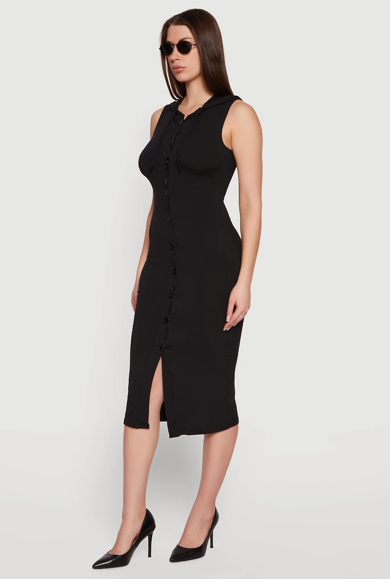 Hooded Button Front Midi Dress