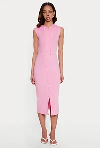 Hooded Button Front Midi Dress