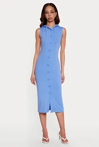 Hooded Button Front Midi Dress