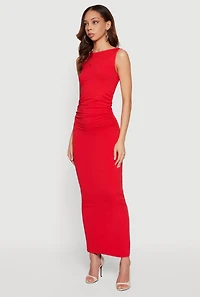 Ruched Side Boat Neck Maxi Dress