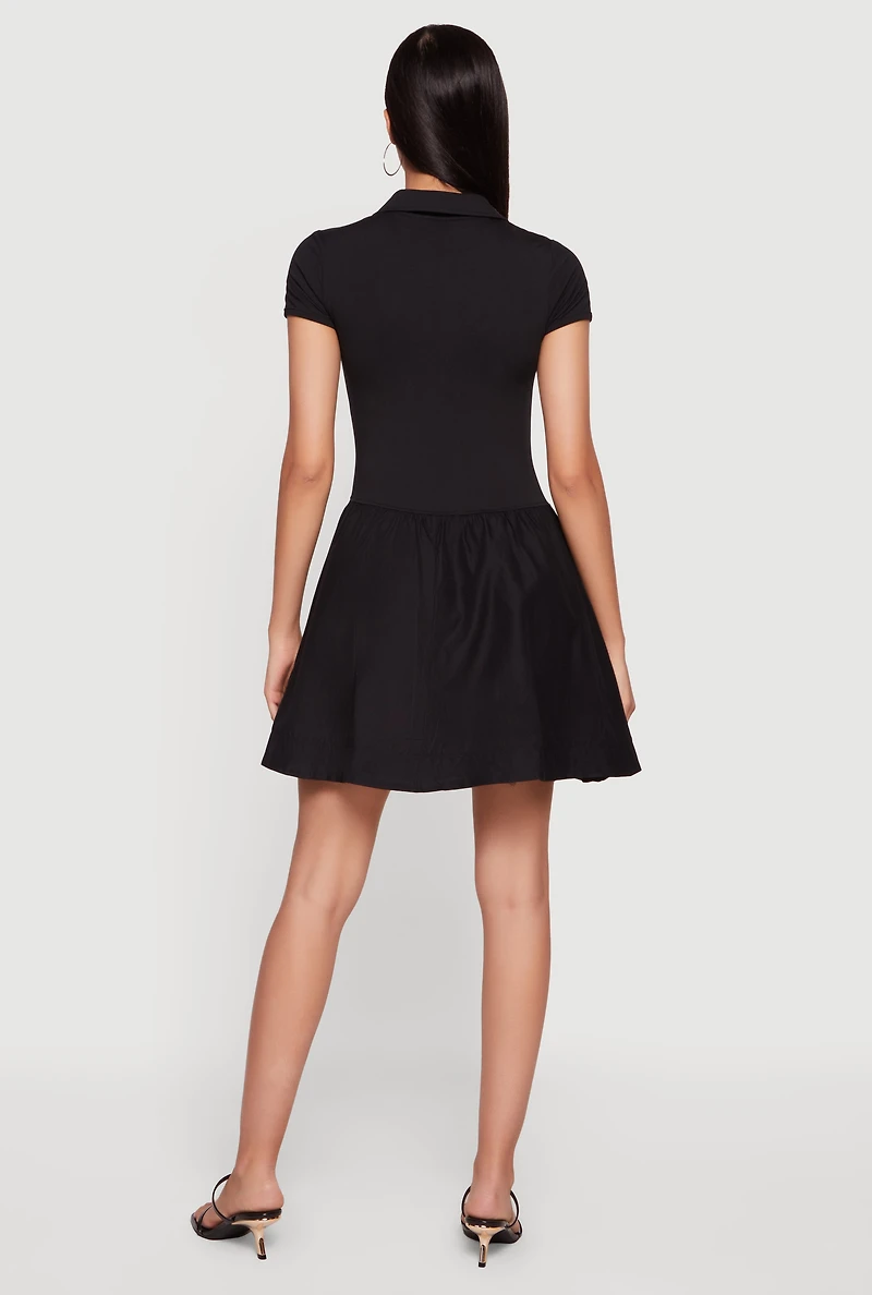 Quarter Button Front Polo Skater Dress