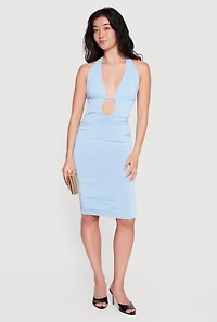 Tie Back Halter Neck Keyhole Detail Midi Dress