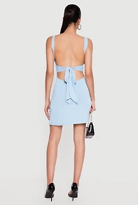 Square Neck Side Ruched Tie Back Mini Dress
