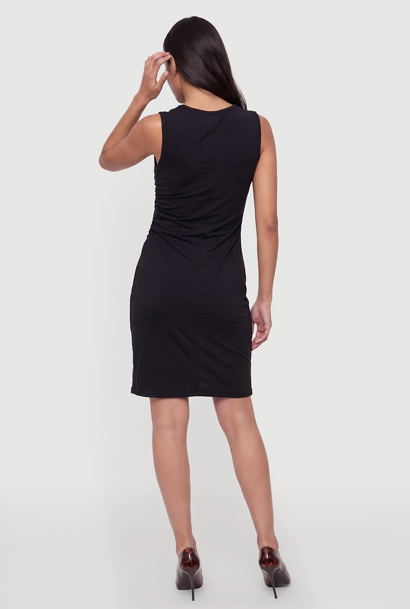 Side Ruched High Neck Mini Dress