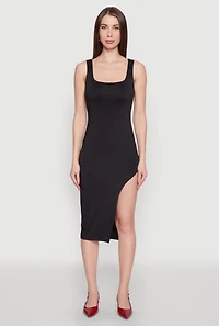 Womens Asymmetrical Side Slit Midi Dress, M