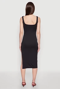 Womens Asymmetrical Side Slit Midi Dress, M