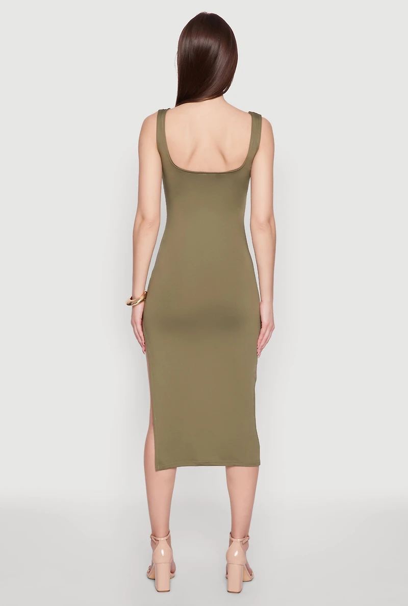 Womens Asymmetrical Side Slit Midi Dress, Green, Size S