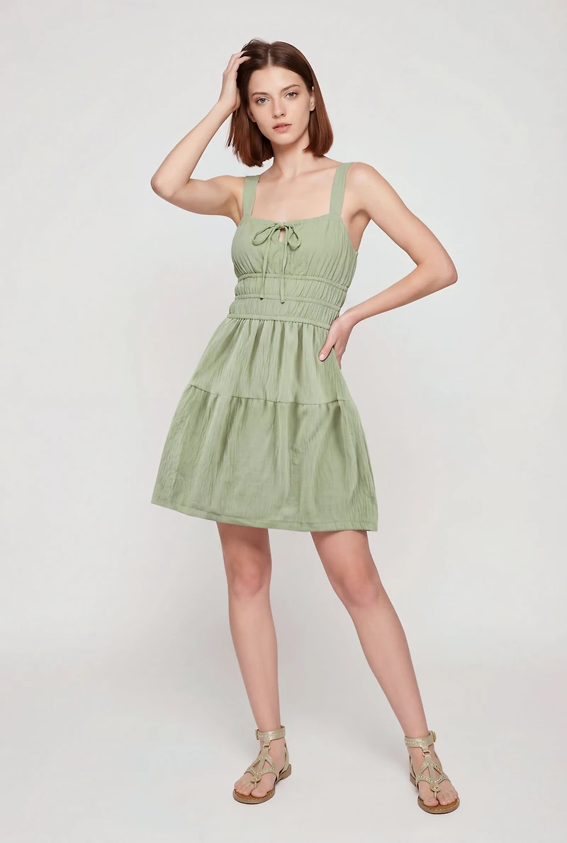 Crepe Knit Keyhole Detail Tiered Skater Dress