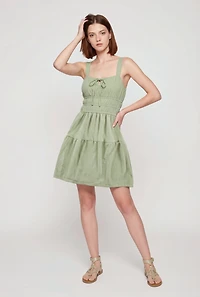 Crepe Knit Keyhole Detail Tiered Skater Dress