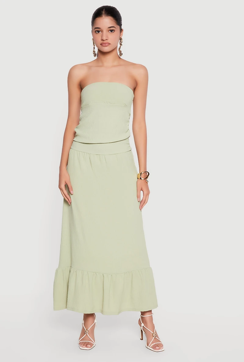 Ruched Side Ruffle Hem Maxi Tube Dress