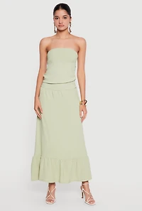 Ruched Side Ruffle Hem Maxi Tube Dress