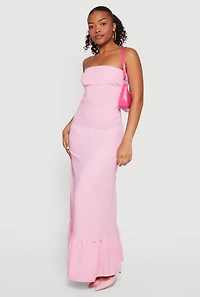 Ruched Side Ruffle Hem Maxi Tube Dress