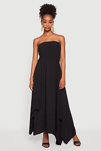 Smocked Tube Side Slit Maxi Dress
