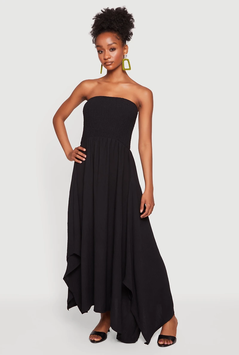 Smocked Tube Side Slit Maxi Dress