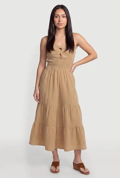 Keyhole Detail Ruffle Tiered Midi Dress