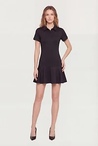 Solid Short Sleeve Polo Skater Dress