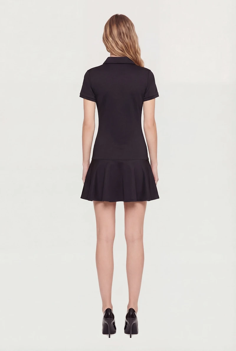 Solid Short Sleeve Polo Skater Dress