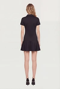 Solid Short Sleeve Polo Skater Dress