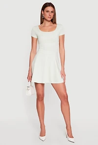 Short Sleeve Scoop Neck Skater Mini Dress