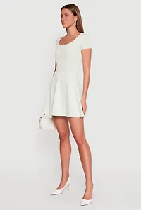 Short Sleeve Scoop Neck Skater Mini Dress