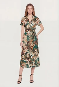 Floral Print Button Front Tie Waist Belted Shirt Dress