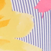 Cut Out Detail Pinstripe Floral Print Midi Dress