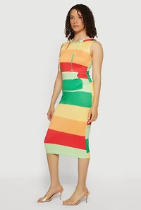 Striped Sleeveless Hooded Midi Dress