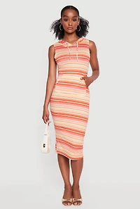 Striped Hooded Sleeveless Midi Dress