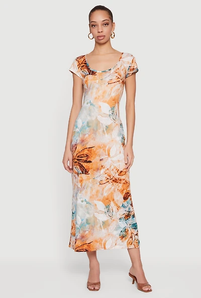 Floral Short Sleeve Scoop Neck Maxi Dress