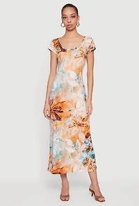 Floral Short Sleeve Scoop Neck Maxi Dress