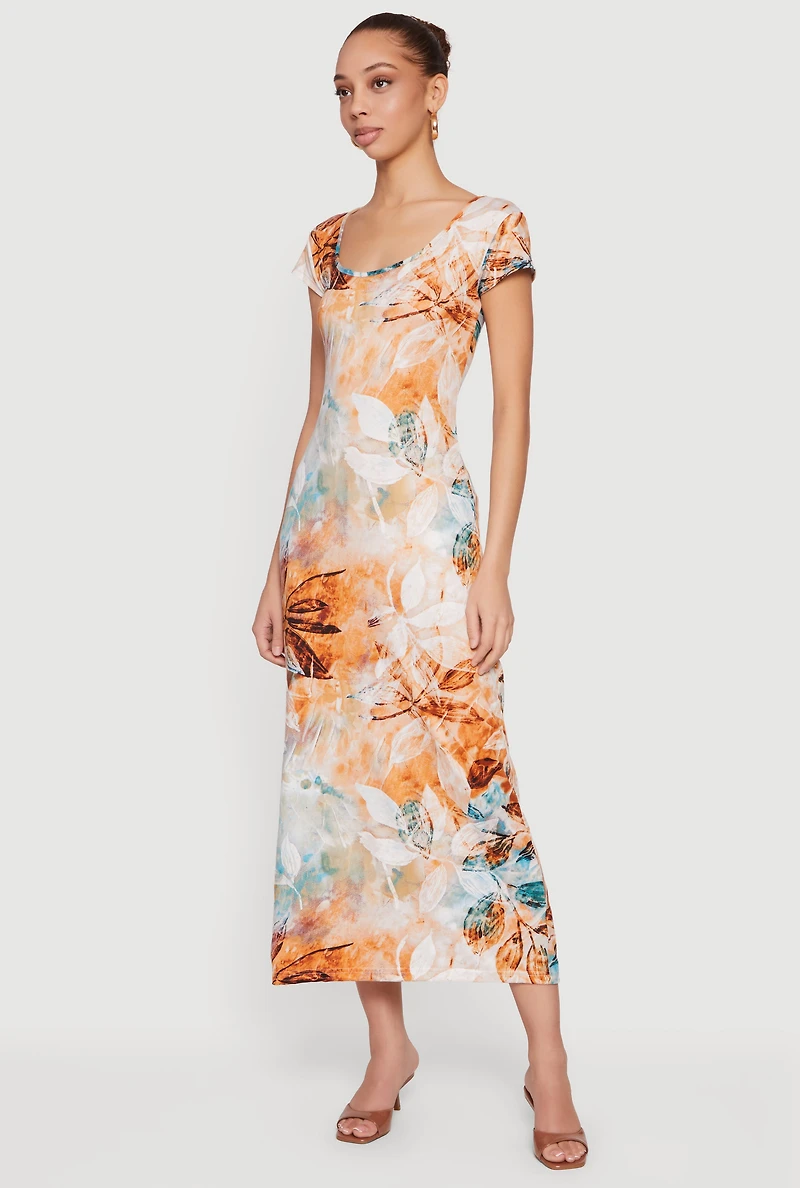 Floral Short Sleeve Scoop Neck Maxi Dress